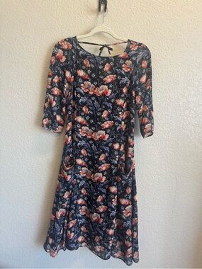 Zara Navy Midi Dress with Coral Floral Print